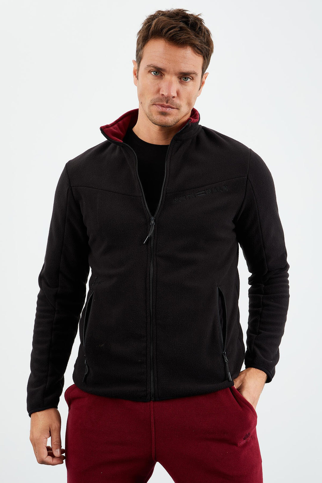 TMY Black Two-Tone Zippered High Neck Standard Fit Men's Sweatshirt Fleece - 87994 - Ciudad Constitución