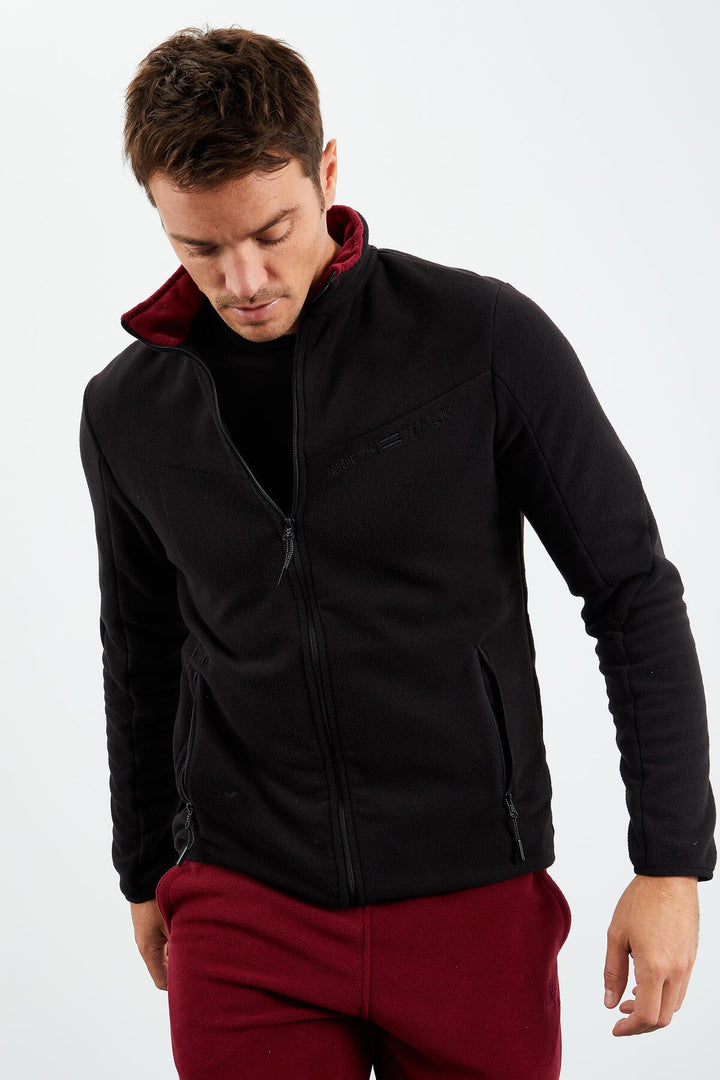 TMY Black Two-Tone Zippered High Neck Standard Fit Men's Sweatshirt Fleece - 87994 - Ciudad Constitución
