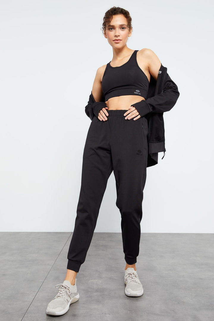 TMY Black Reverse Zippered Scuba Fabric Standard Mold Jogger Women's Tracksuit - 95272 - Spring Hill