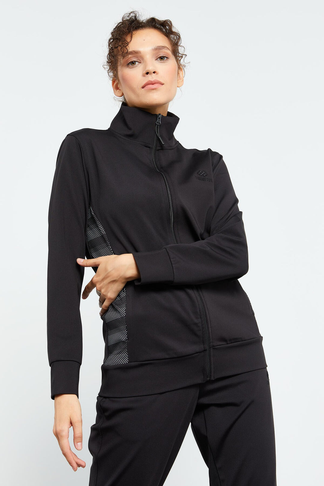 TMY Black Reverse Zippered Scuba Fabric Standard Mold Jogger Women's Tracksuit - 95272 - Spring Hill