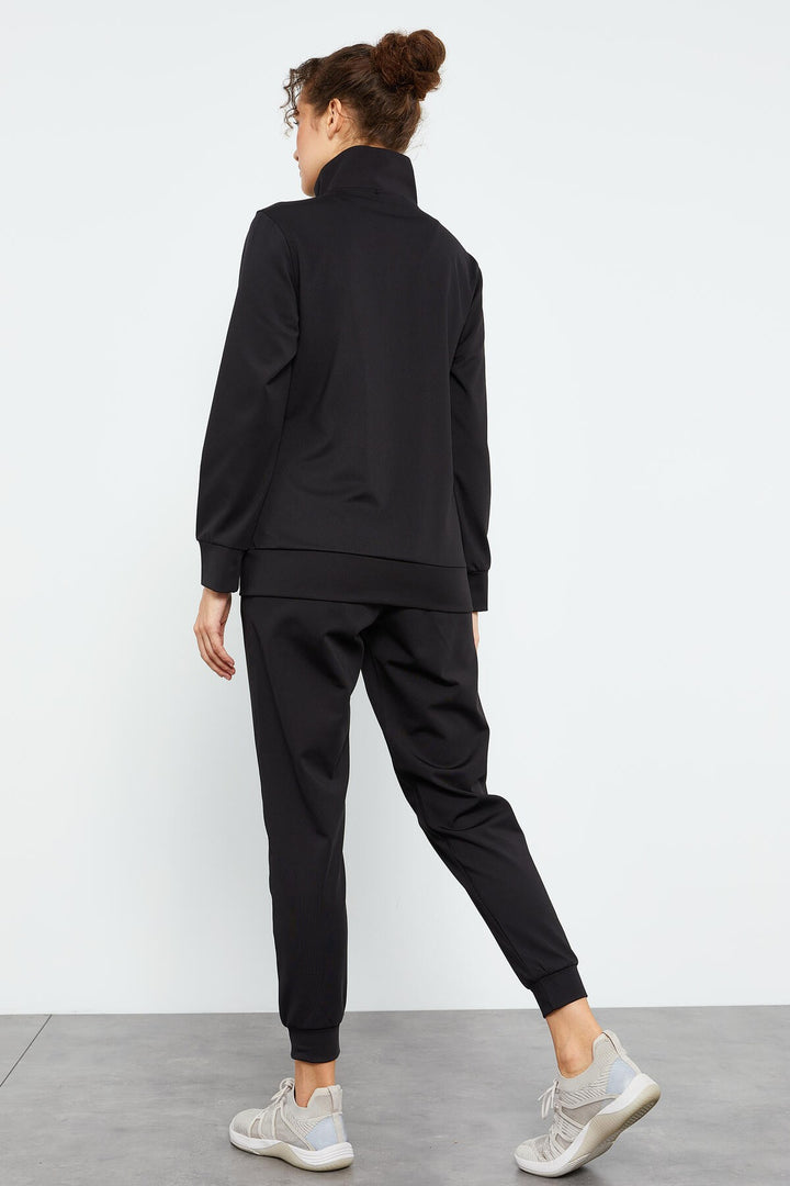 TMY Black Reverse Zippered Scuba Fabric Standard Mold Jogger Women's Tracksuit - 95272 - Spring Hill