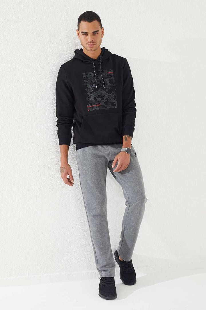 TMY Black Camouflage Pattern Printed Standard Fit Hooded Men's Sweatshirt - 87884 - Alcobaça