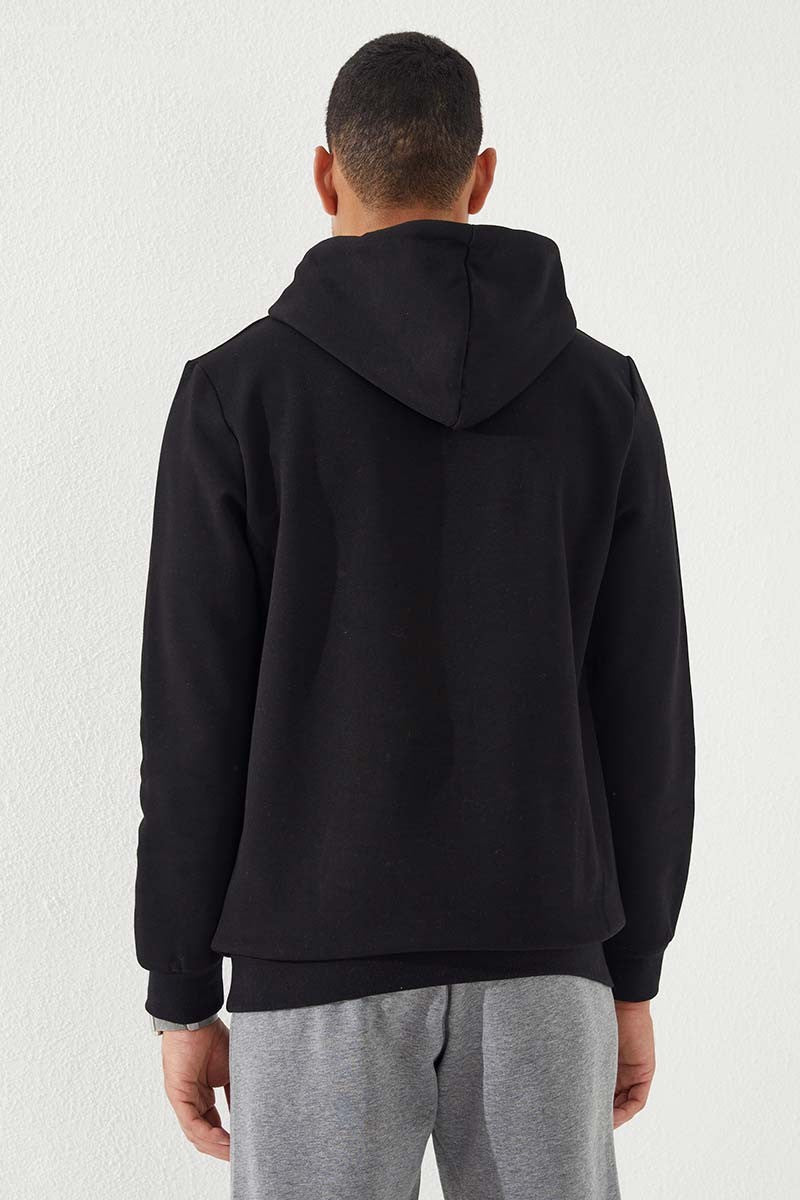 TMY Black Camouflage Pattern Printed Standard Fit Hooded Men's Sweatshirt - 87884 - Alcobaça