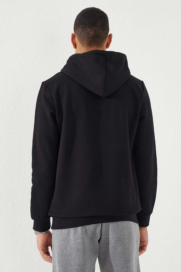 TMY Black Camouflage Pattern Printed Standard Fit Hooded Men's Sweatshirt - 87884 - Alcobaça