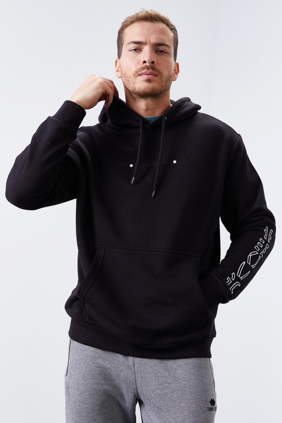 TMY Black Arm Printed Hooded Comfortable Fit Men's Sweatshirt - 88038 - Clermont-Ferrand
