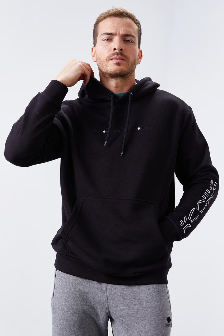 TMY Black Arm Printed Hooded Comfortable Fit Men's Sweatshirt - 88038 - Clermont-Ferrand