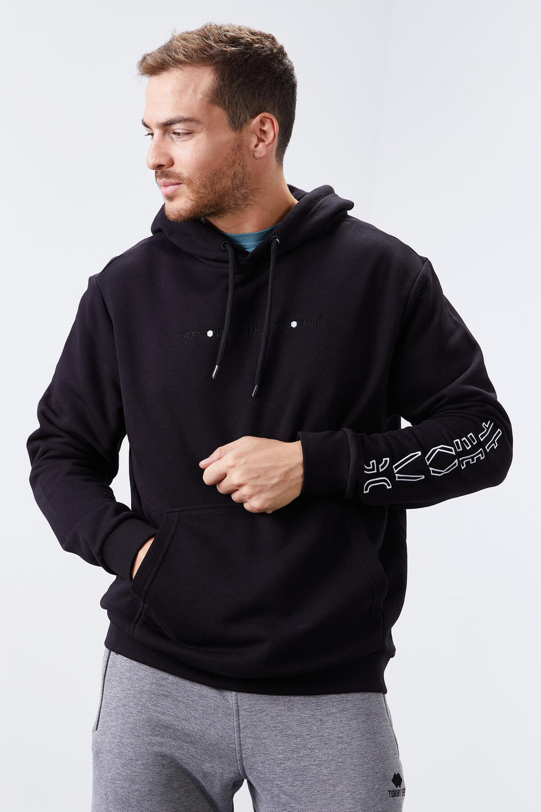 TMY Black Arm Printed Hooded Comfortable Fit Men's Sweatshirt - 88038 - Clermont-Ferrand