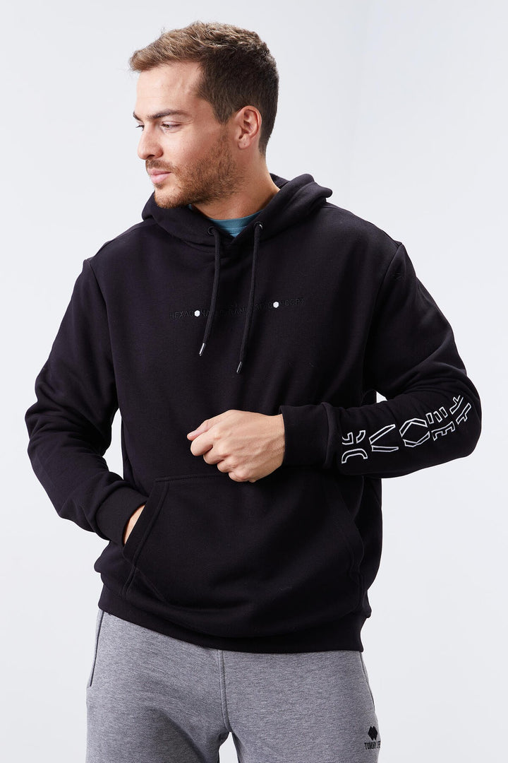 TMY Black Arm Printed Hooded Comfortable Fit Men's Sweatshirt - 88038 - Clermont-Ferrand