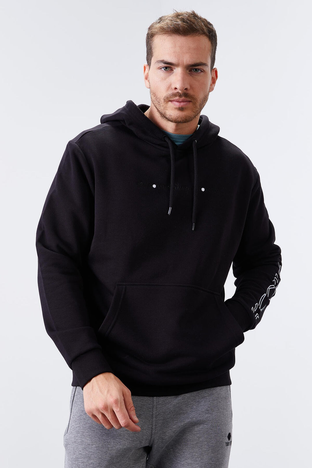 TMY Black Arm Printed Hooded Comfortable Fit Men's Sweatshirt - 88038 - Clermont-Ferrand