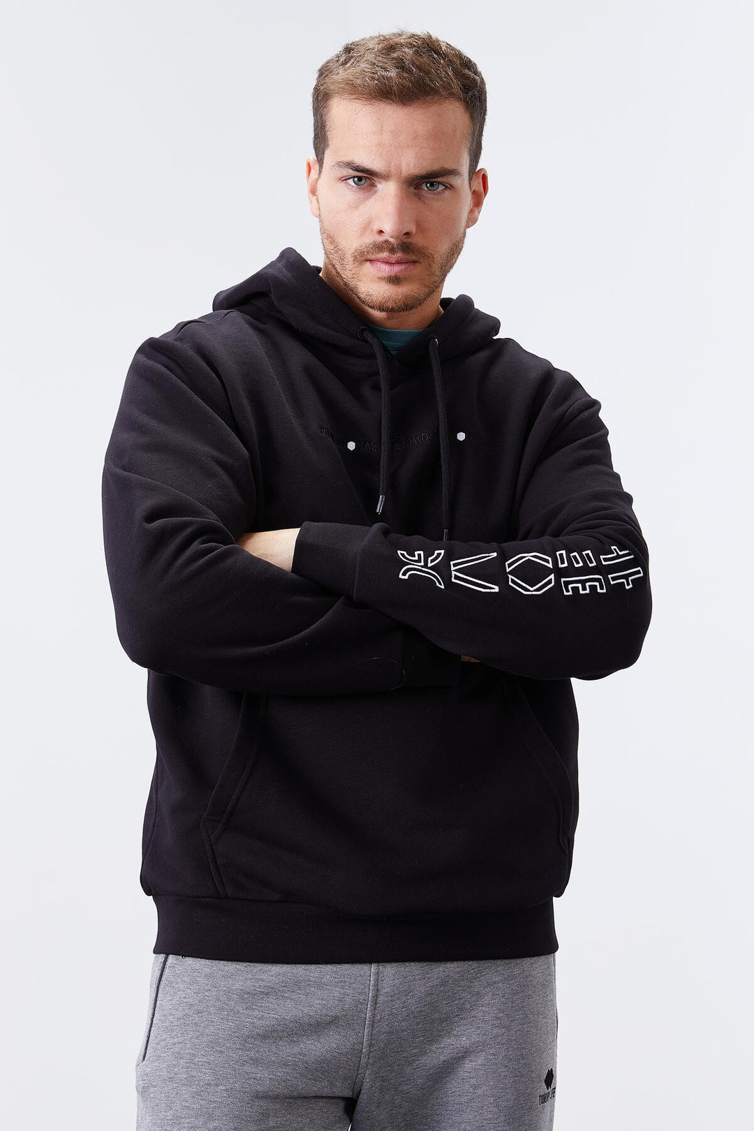 TMY Black Arm Printed Hooded Comfortable Fit Men's Sweatshirt - 88038 - Clermont-Ferrand