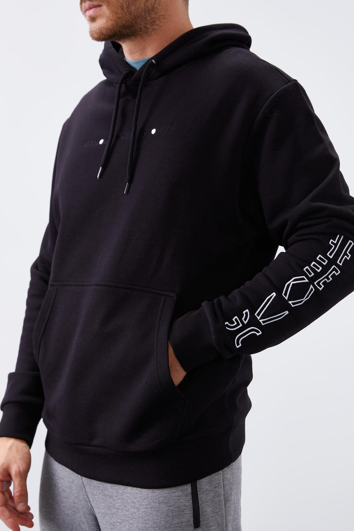 TMY Black Arm Printed Hooded Comfortable Fit Men's Sweatshirt - 88038 - Clermont-Ferrand