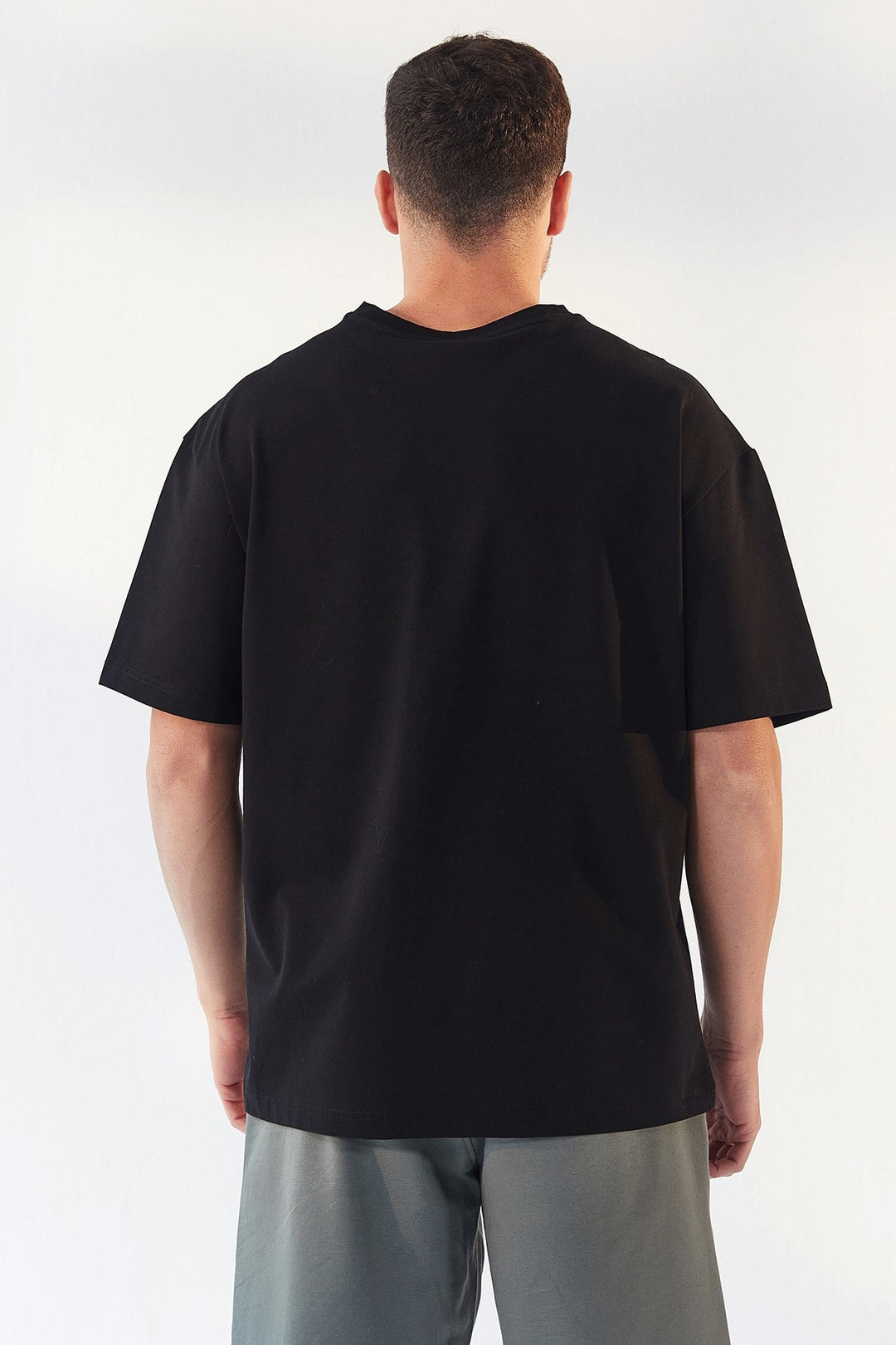 TMY Black Small Text Printed O Neck Men's Oversize T-Shirt - 87985 - Georgina
