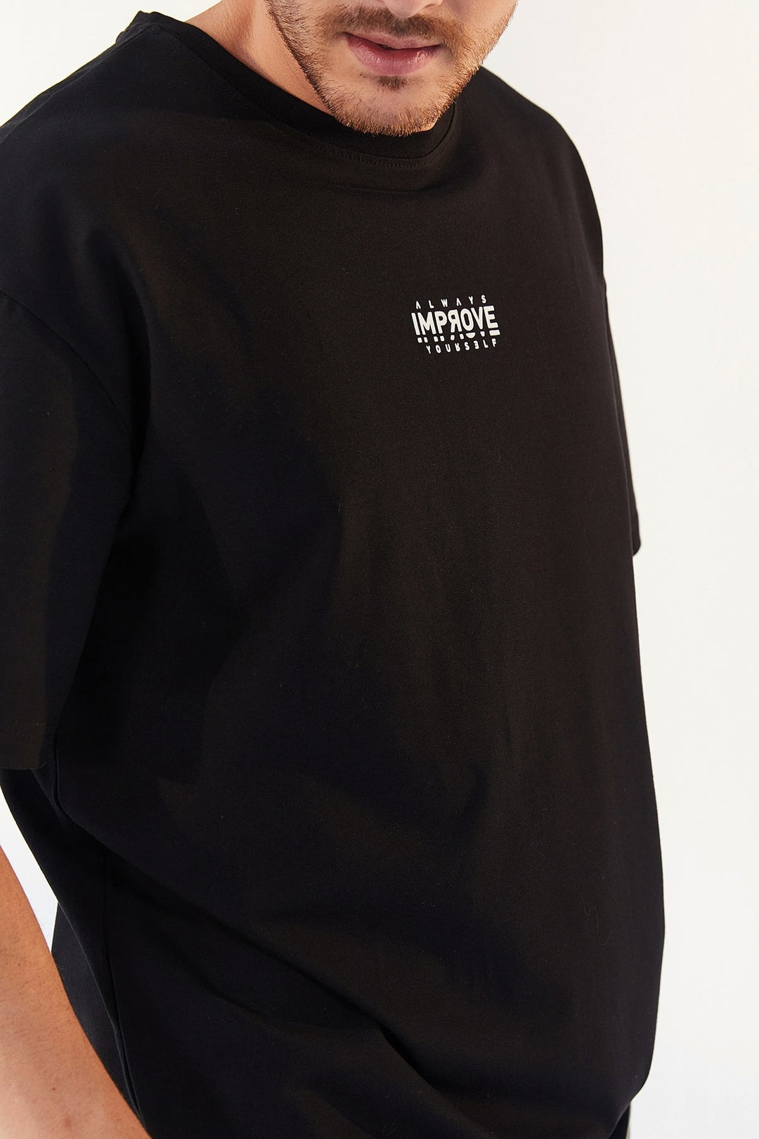 TMY Black Small Text Printed O Neck Men's Oversize T-Shirt - 87985 - Georgina