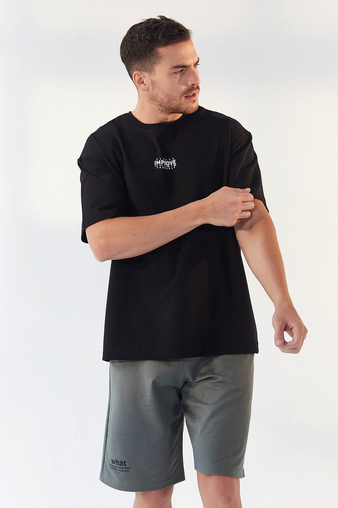 TMY Black Small Text Printed O Neck Men's Oversize T-Shirt - 87985 - Georgina
