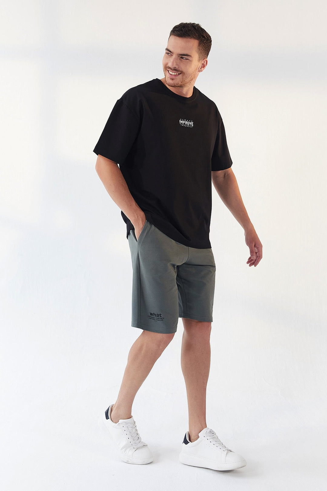 TMY Black Small Text Printed O Neck Men's Oversize T-Shirt - 87985 - Georgina