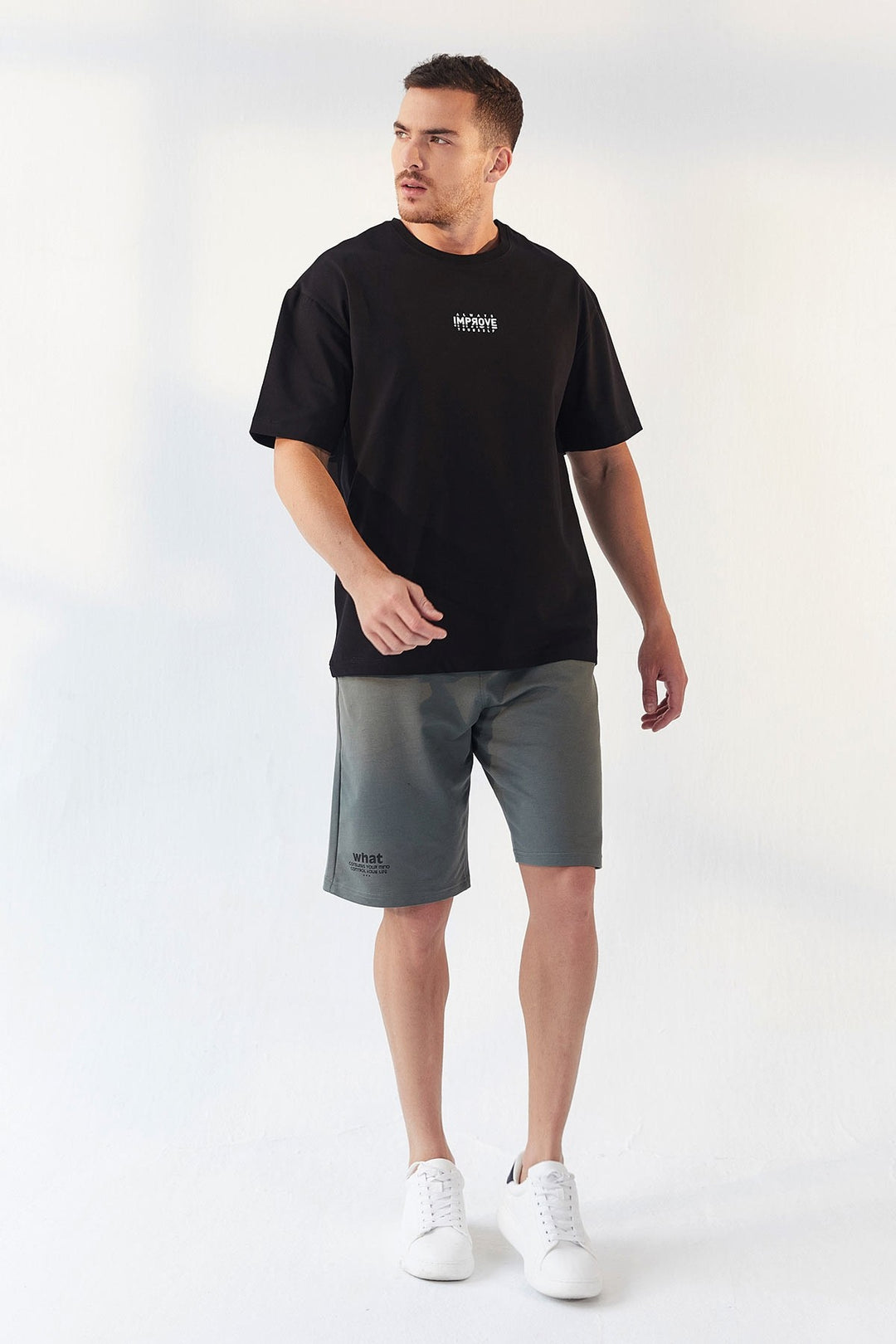 TMY Black Small Text Printed O Neck Men's Oversize T-Shirt - 87985 - Georgina