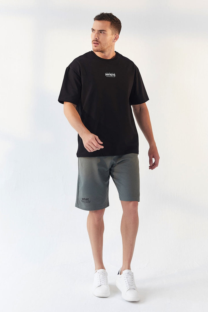 TMY Black Small Text Printed O Neck Men's Oversize T-Shirt - 87985 - Georgina