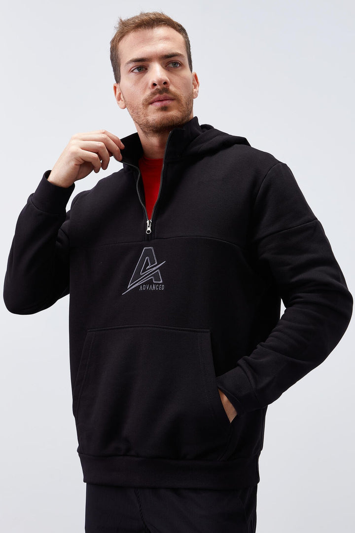 TMY Black Men's Half Zip Standard Fit Hooded Sweatshirt - 88033 - Buchholz in der Nordheide