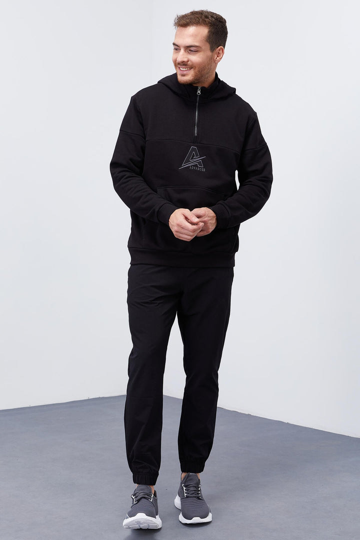 TMY Black Men's Half Zip Standard Fit Hooded Sweatshirt - 88033 - Buchholz in der Nordheide