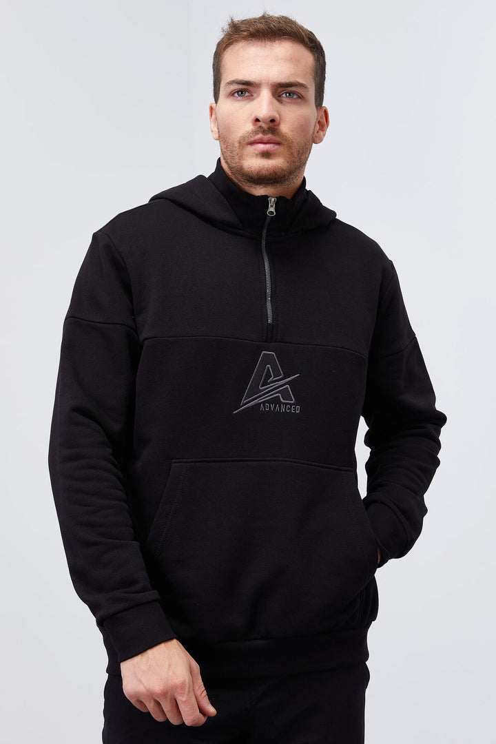 TMY Black Men's Half Zip Standard Fit Hooded Sweatshirt - 88033 - Buchholz in der Nordheide