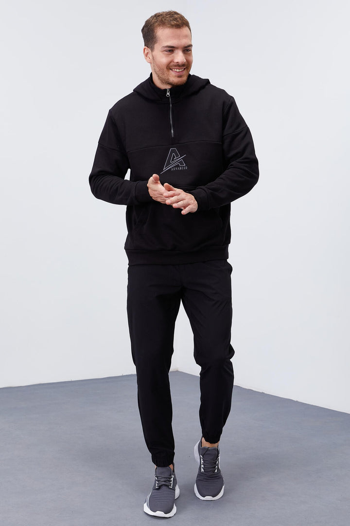 TMY Black Men's Half Zip Standard Fit Hooded Sweatshirt - 88033 - Buchholz in der Nordheide