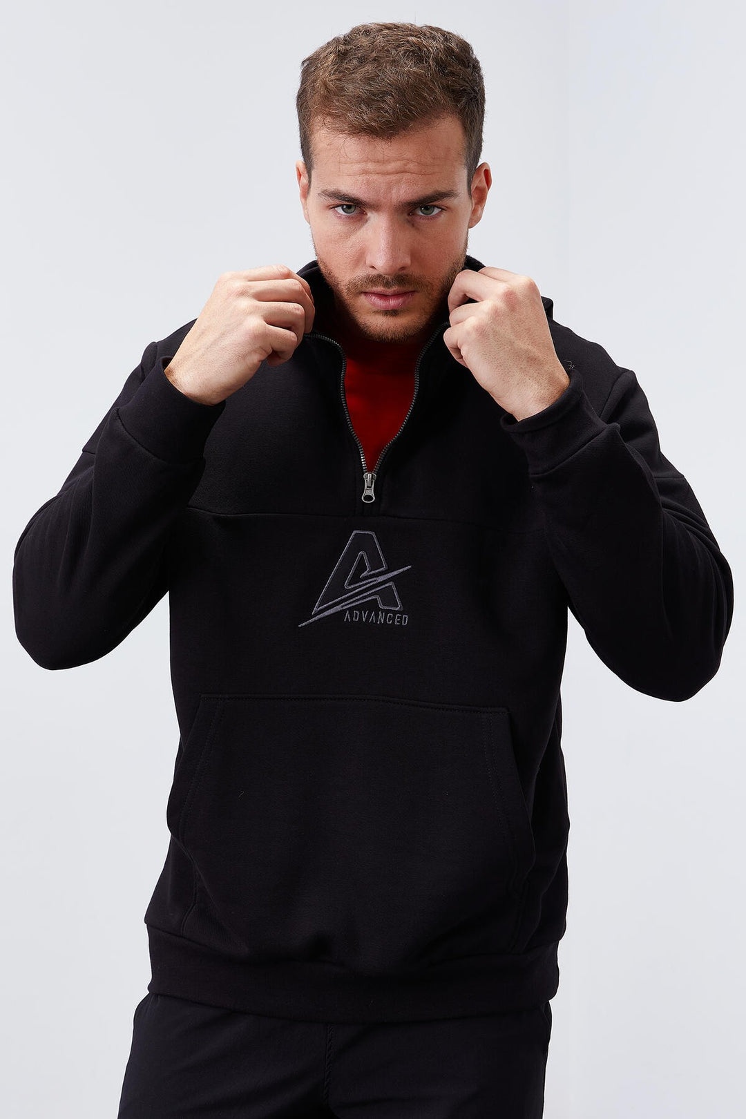 TMY Black Men's Half Zip Standard Fit Hooded Sweatshirt - 88033 - Buchholz in der Nordheide