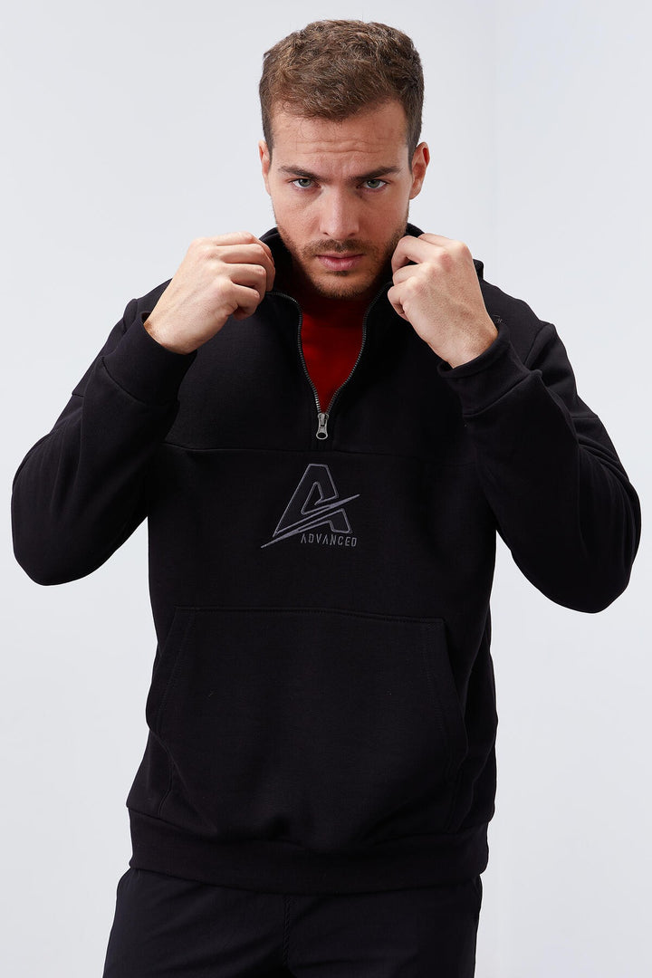 TMY Black Men's Half Zip Standard Fit Hooded Sweatshirt - 88033 - Buchholz in der Nordheide