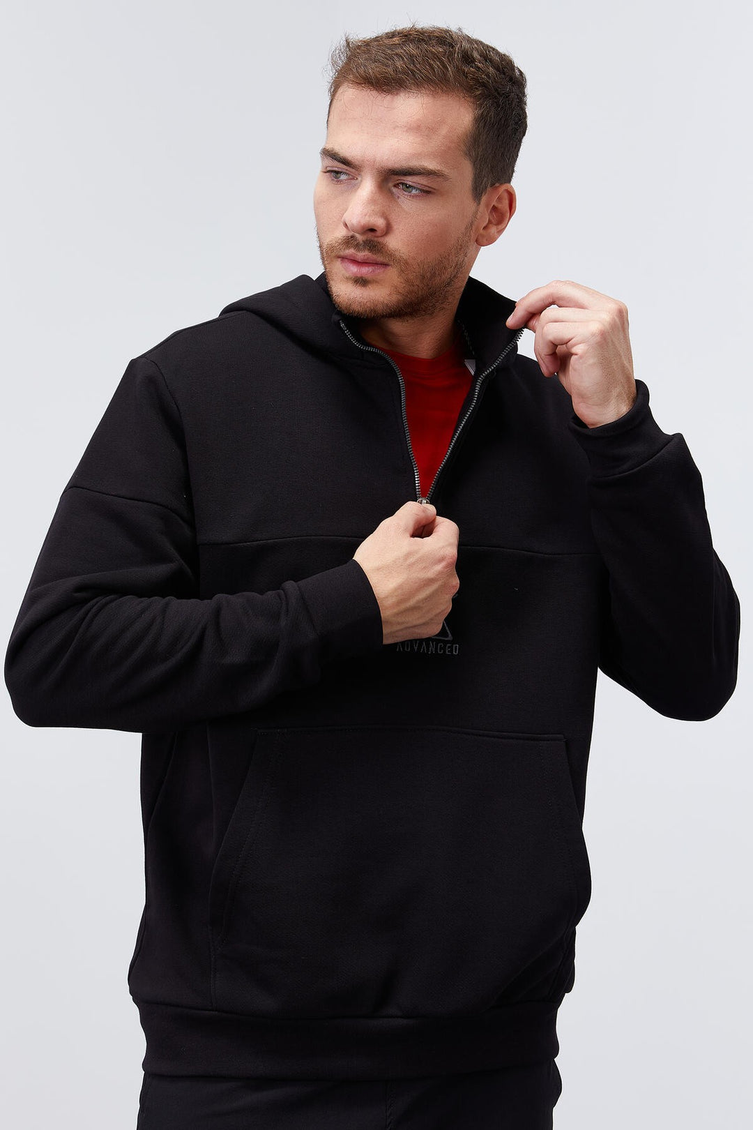 TMY Black Men's Half Zip Standard Fit Hooded Sweatshirt - 88033 - Buchholz in der Nordheide