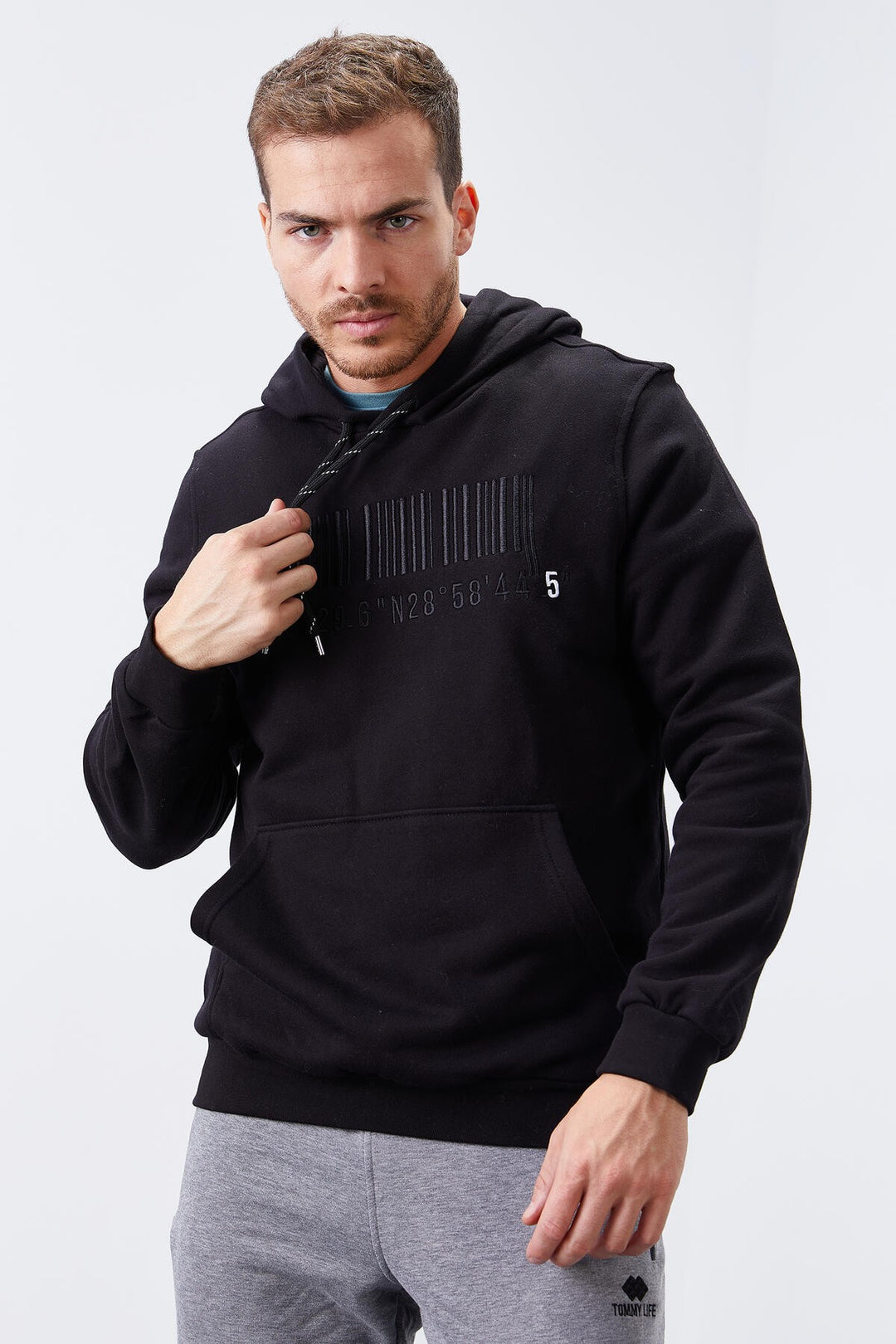 TMY Black Embroidered Kangaroo Pocket Standard Fit Hooded Men's Sweatshirt - 87839 - Kirchheim unter Teck