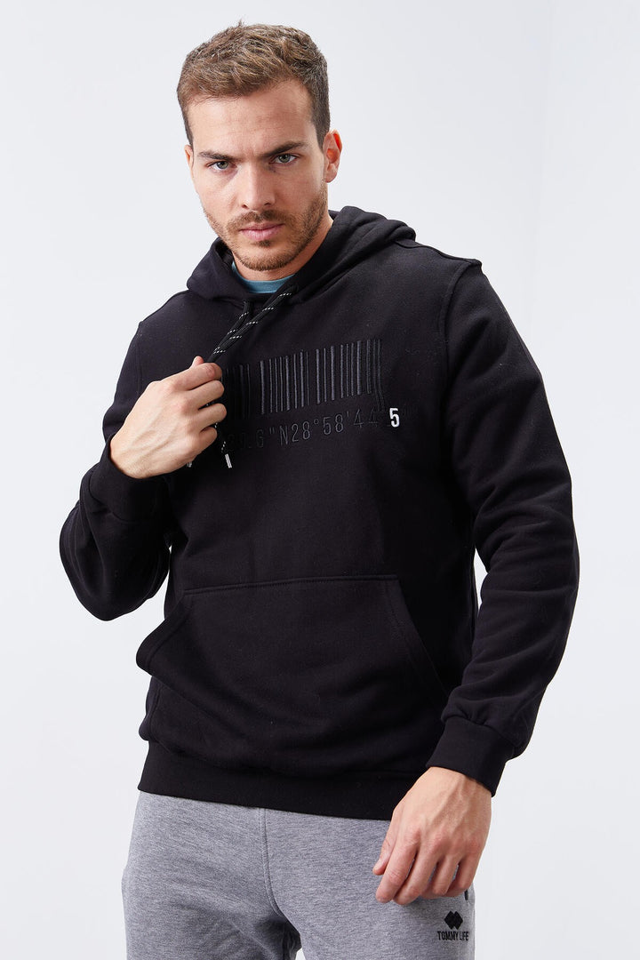 TMY Black Embroidered Kangaroo Pocket Standard Fit Hooded Men's Sweatshirt - 87839 - Kirchheim unter Teck