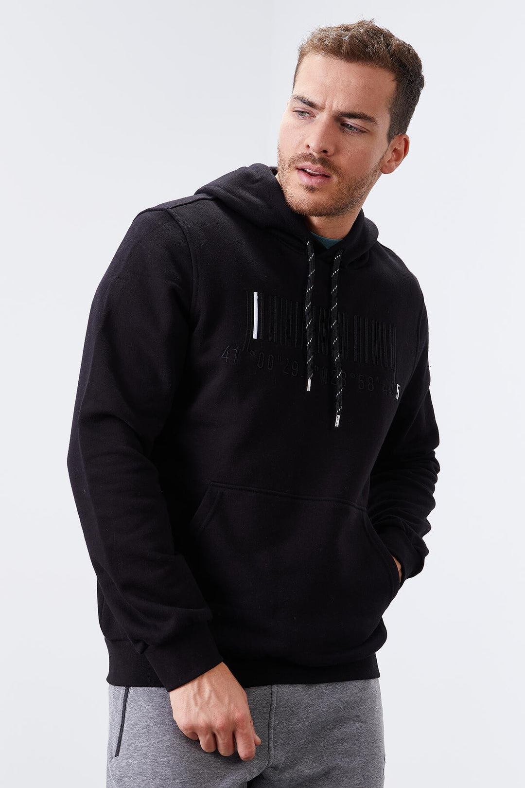 TMY Black Embroidered Kangaroo Pocket Standard Fit Hooded Men's Sweatshirt - 87839 - Kirchheim unter Teck