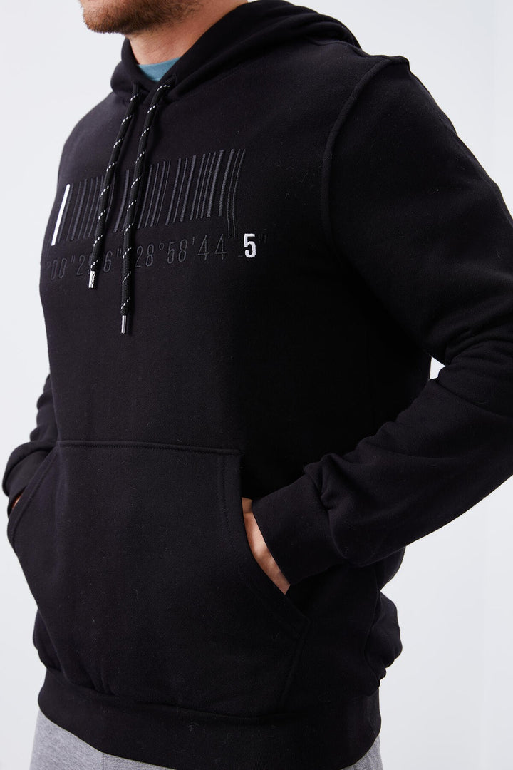 TMY Black Embroidered Kangaroo Pocket Standard Fit Hooded Men's Sweatshirt - 87839 - Kirchheim unter Teck