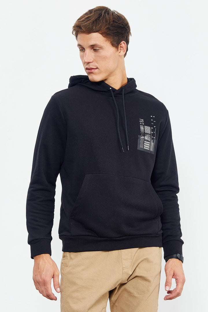 TMY Black Front and Back Printed Hooded Comfort Fit Men's Sweatshirt - 88017 - Jesús María