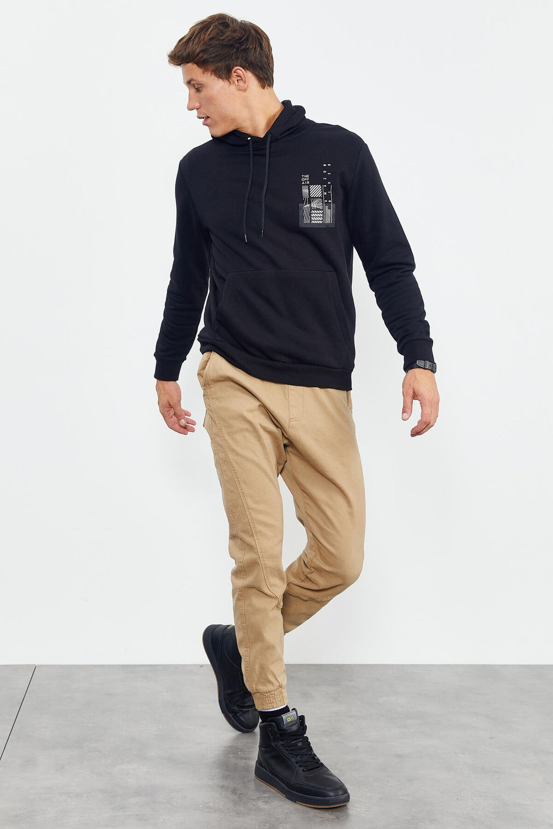 TMY Black Front and Back Printed Hooded Comfort Fit Men's Sweatshirt - 88017 - Jesús María