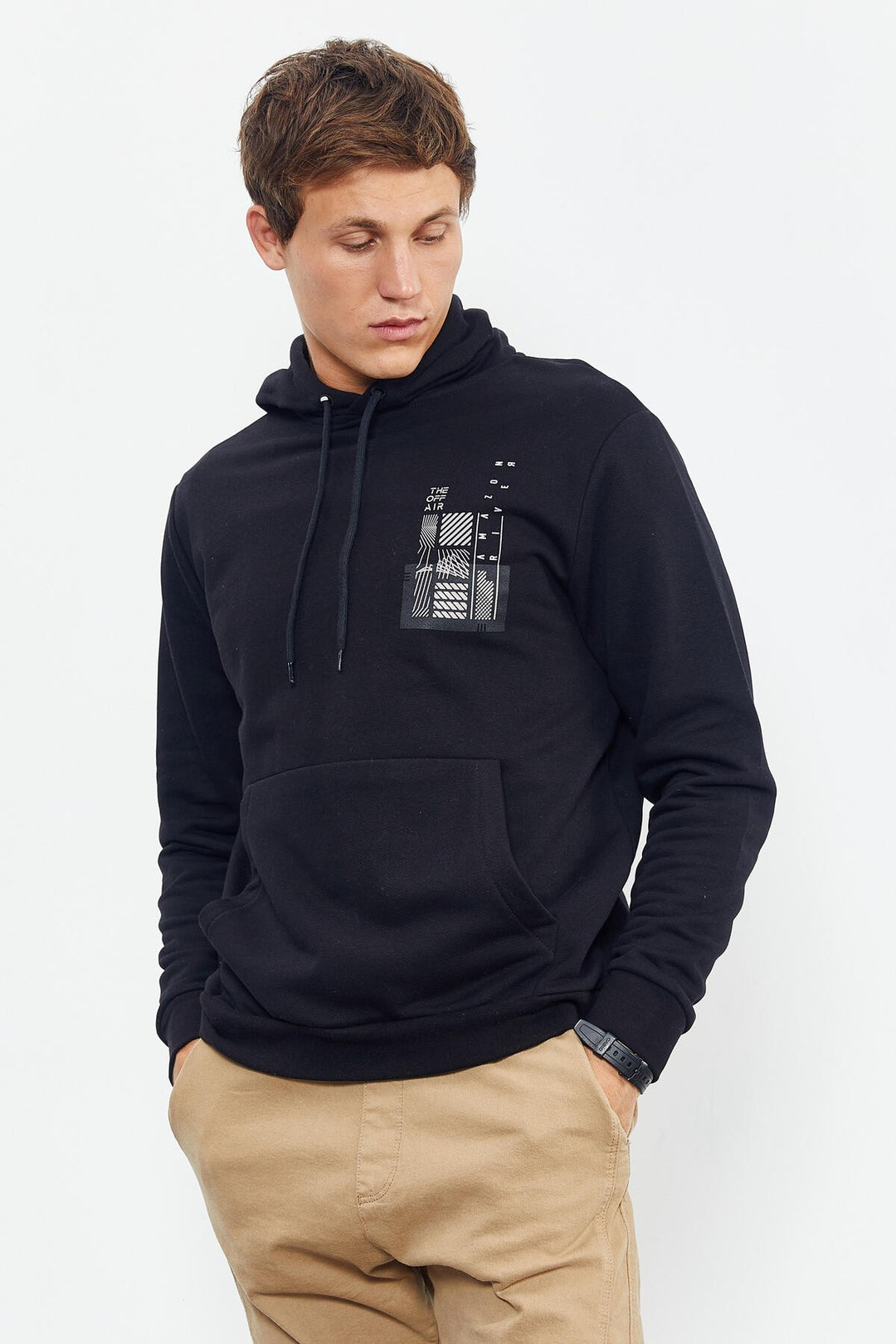 TMY Black Front and Back Printed Hooded Comfort Fit Men's Sweatshirt - 88017 - Jesús María