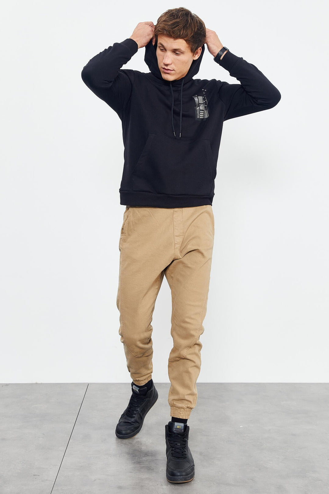 TMY Black Front and Back Printed Hooded Comfort Fit Men's Sweatshirt - 88017 - Jesús María