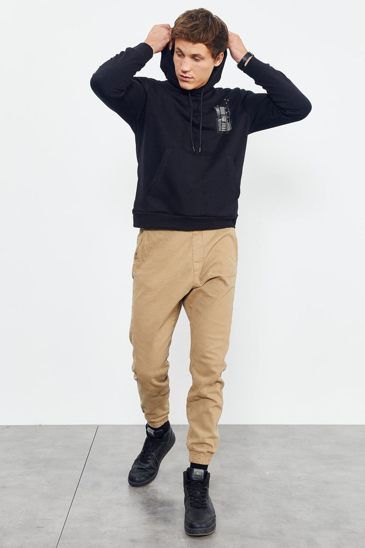 TMY Black Front and Back Printed Hooded Comfort Fit Men's Sweatshirt - 88017 - Jesús María