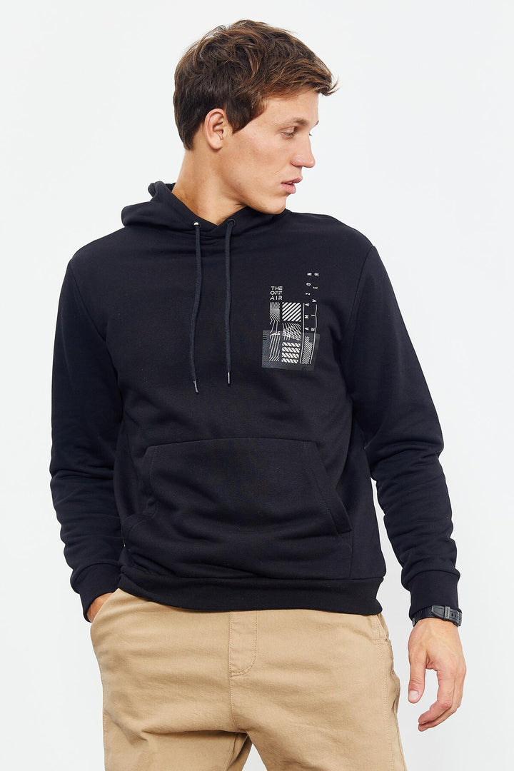 TMY Black Front and Back Printed Hooded Comfort Fit Men's Sweatshirt - 88017 - Jesús María