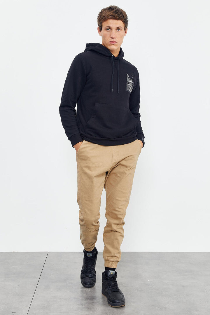 TMY Black Front and Back Printed Hooded Comfort Fit Men's Sweatshirt - 88017 - Jesús María