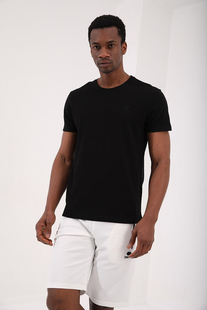 TMY Black Honeycomb Patterned Double Arrow Logo Standard Mold O Neck Men's T-Shirt - 87921 - Wilmington