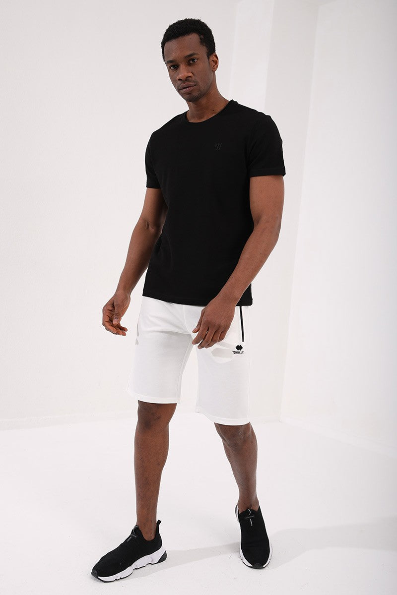 TMY Black Honeycomb Patterned Double Arrow Logo Standard Mold O Neck Men's T-Shirt - 87921 - Wilmington