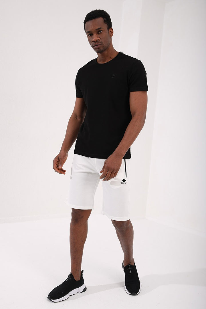 TMY Black Honeycomb Patterned Double Arrow Logo Standard Mold O Neck Men's T-Shirt - 87921 - Wilmington