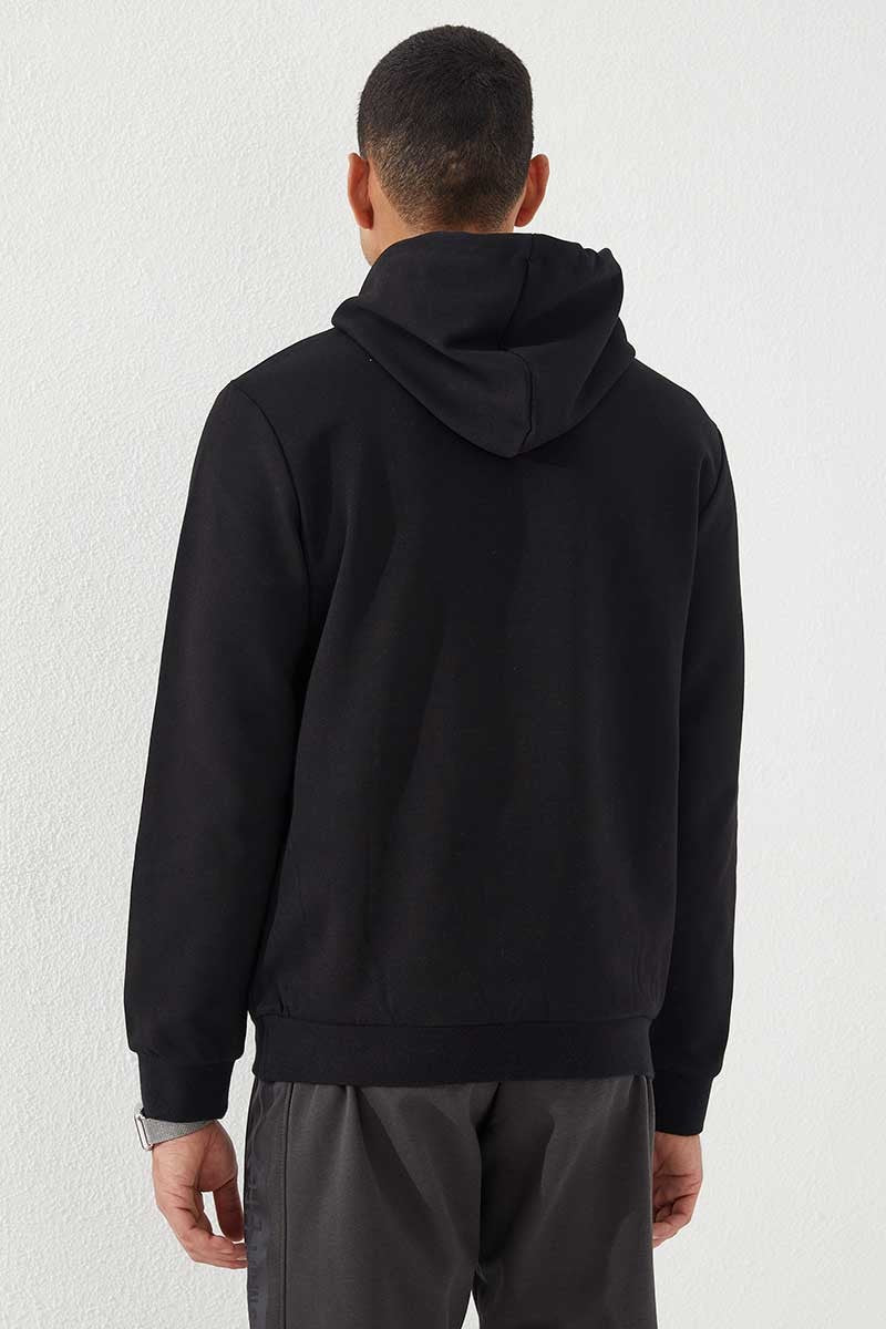 TMY Black Striped Embroidered Standard Fit Hooded Men's Sweatshirt - 87885 - Sesto Fiorentino