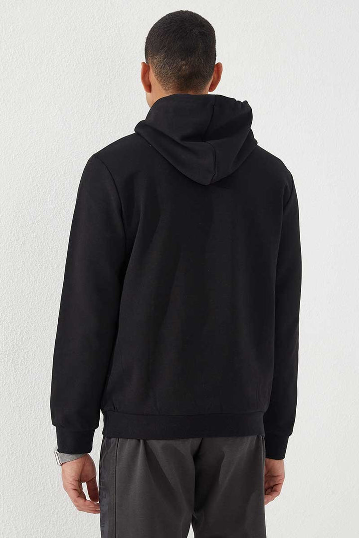 TMY Black Striped Embroidered Standard Fit Hooded Men's Sweatshirt - 87885 - Sesto Fiorentino