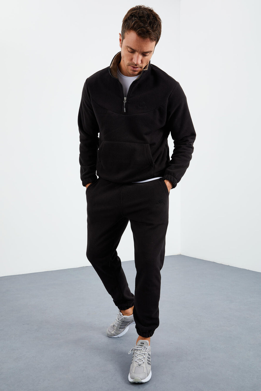TMY Black Half Zip Stand-up Collar Elastic Cuff Polar Men's Tracksuit - 85159 - Trieste