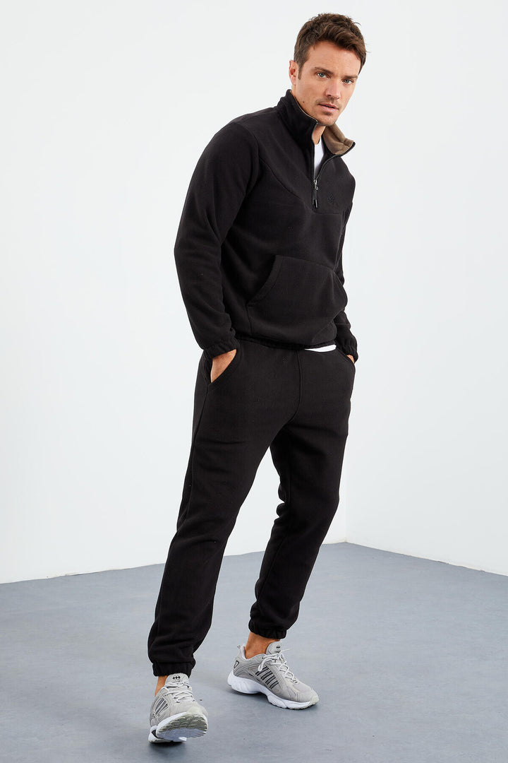 TMY Black Half Zip Stand-up Collar Elastic Cuff Polar Men's Tracksuit - 85159 - Trieste
