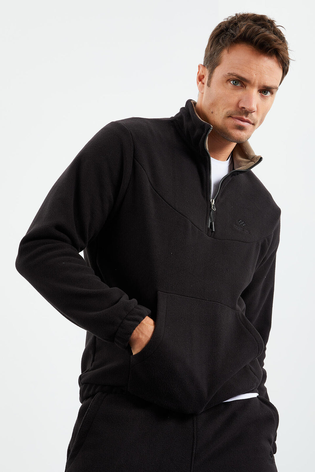 TMY Black Half Zip Stand-up Collar Elastic Cuff Polar Men's Tracksuit - 85159 - Trieste