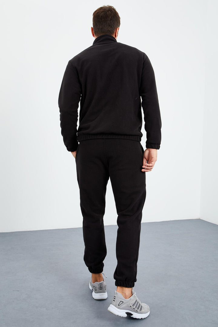 TMY Black Half Zip Stand-up Collar Elastic Cuff Polar Men's Tracksuit - 85159 - Trieste
