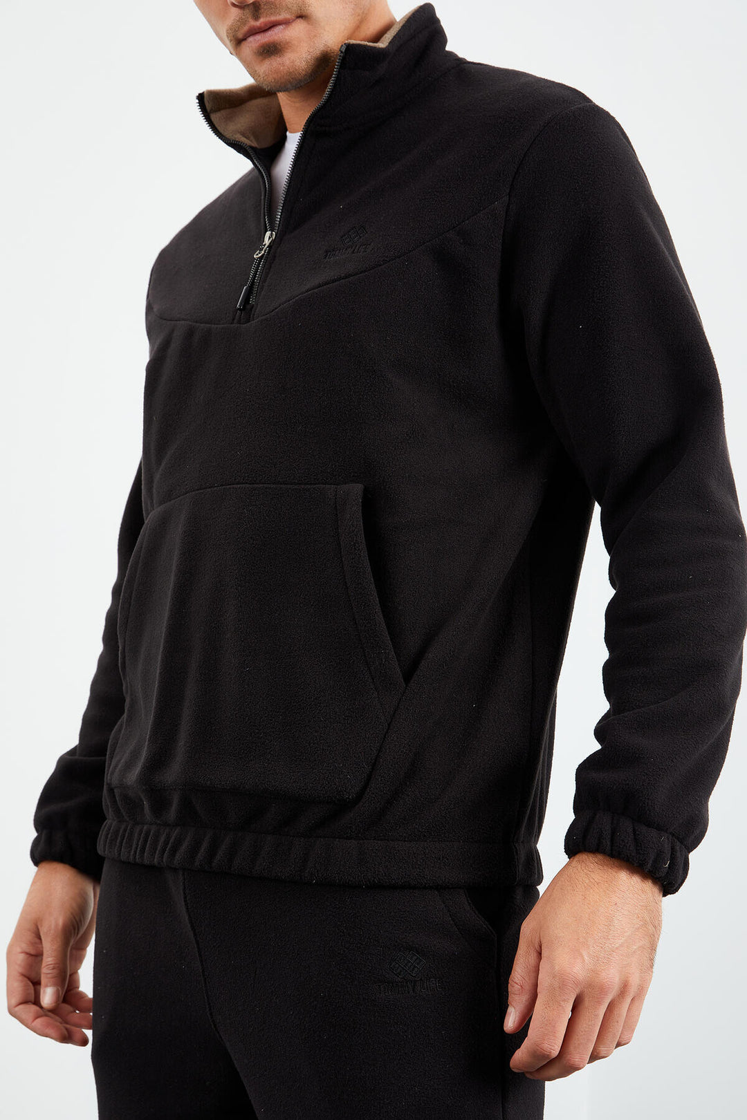 TMY Black Half Zip Stand-up Collar Elastic Cuff Polar Men's Tracksuit - 85159 - Trieste