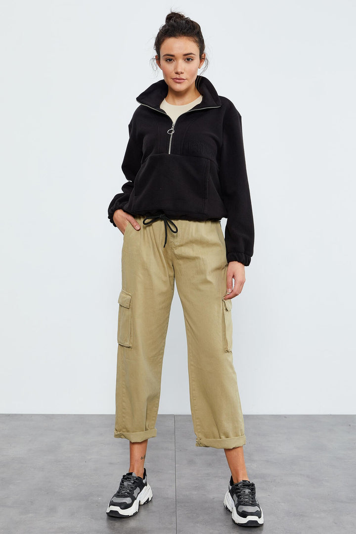 TMY Black Half Zip Skirt Hem Ruched Women's Polar Oversize Sweatshirt - 97171 - Leominster